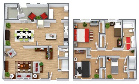 A floor plan of a two-story house with a living room, kitchen, dining room, and bedrooms.